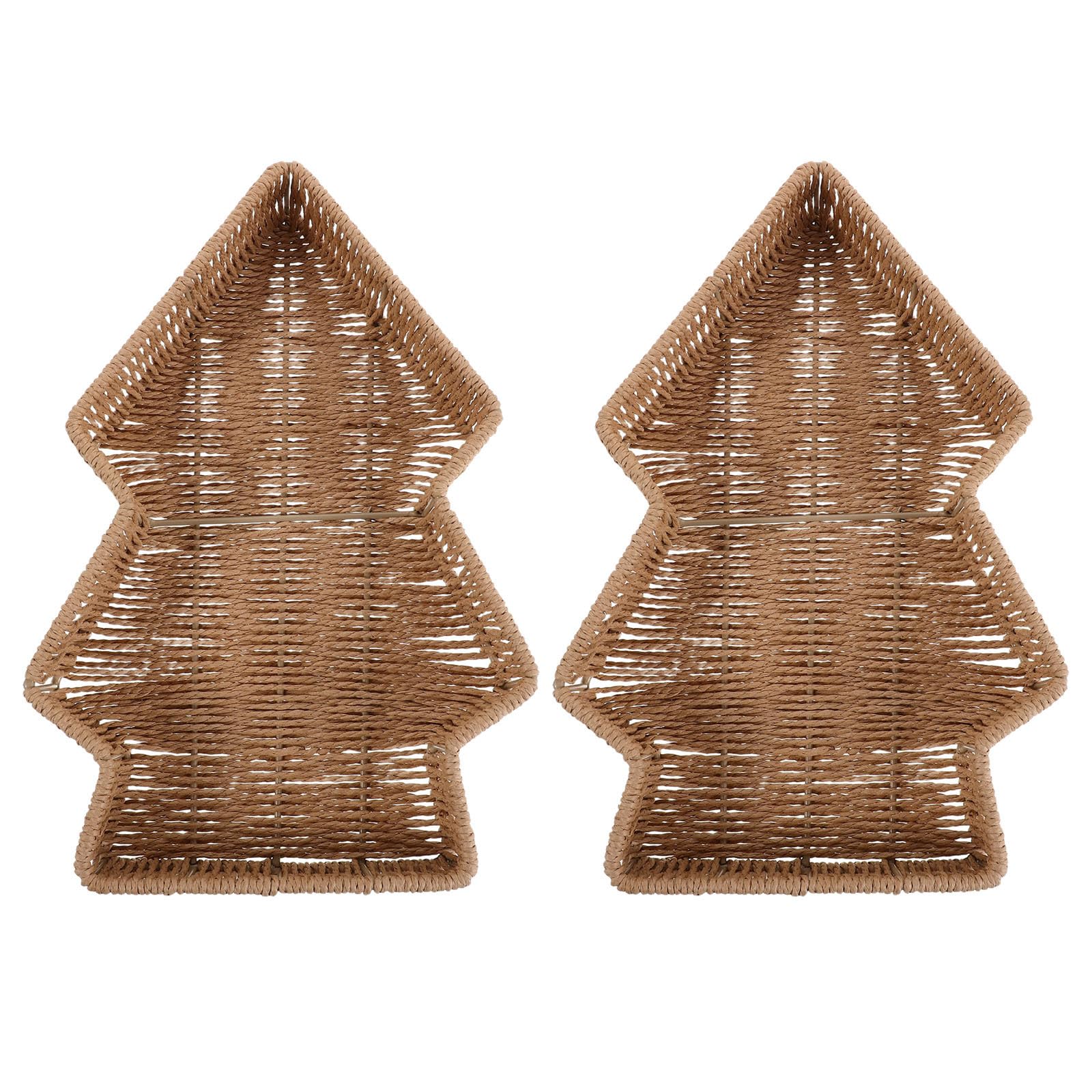 Operitacx 2 cestas Tejidas con Forma de árbol de Navidad - Cestas artesanales de Cuerda de Papel para Servir Pan - Soporte para Aperitivos con Forma de árbol de Navidad Estilo rústico para