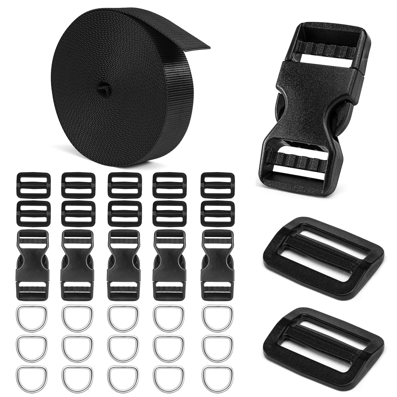 1 inch Plastic Buckles Webbing Straps Metal D Rings Comb Set