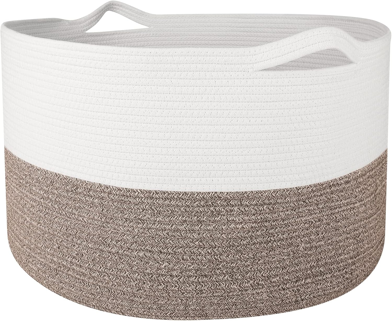 WISELIFE Large Cotton Rope Baby Laundry Basket – White and Brown