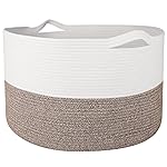 WISELIFE Storage Basket Large Cotton Rope Basket 21.7x 21.7 x 13.8 with Handle Big Soft Nursery Cube Bin Laundry Hamper for Living Room(White/Brown)