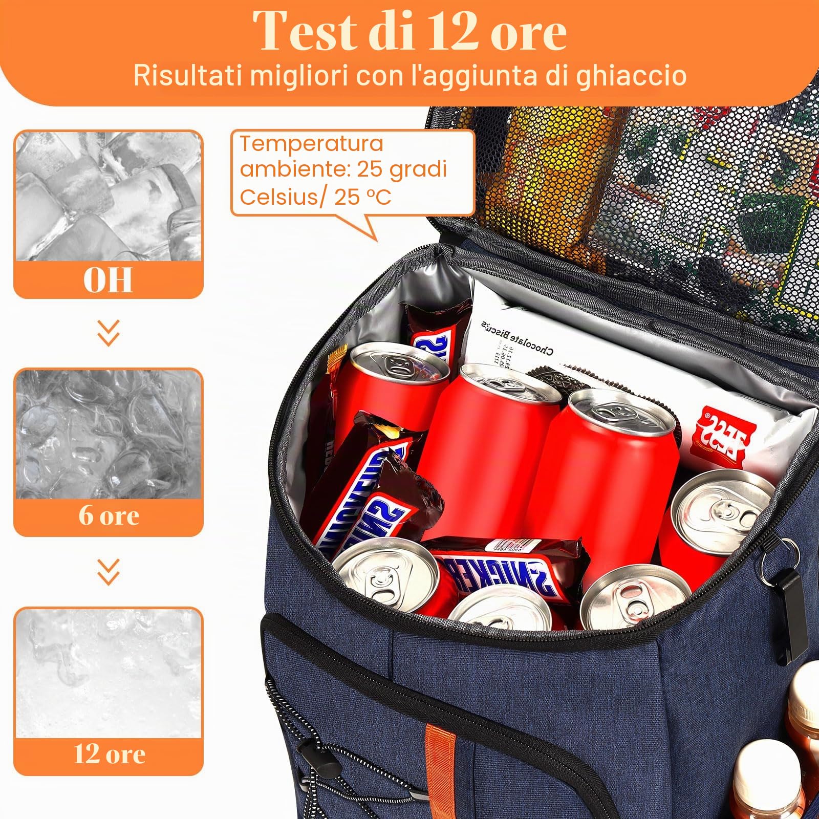 Borsa termica 28 l, zaino frigo grande, borsa frigo pieghevole, per viaggi e picnic