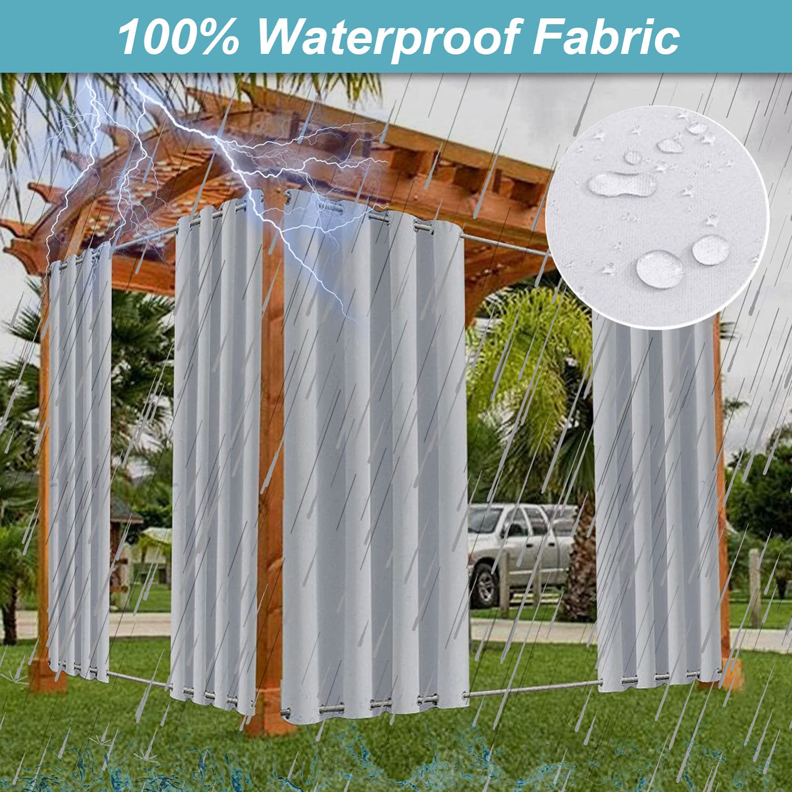RDJSHOP Rideaux d'extérieur Imperméable, Rideaux Occultant avec Œillets en Haut et Bas, Coupe-Vent Protection UV Rideaux Thermique pour Terrasse, 1 Panneaux,Blanc-213x213cm(LxH)