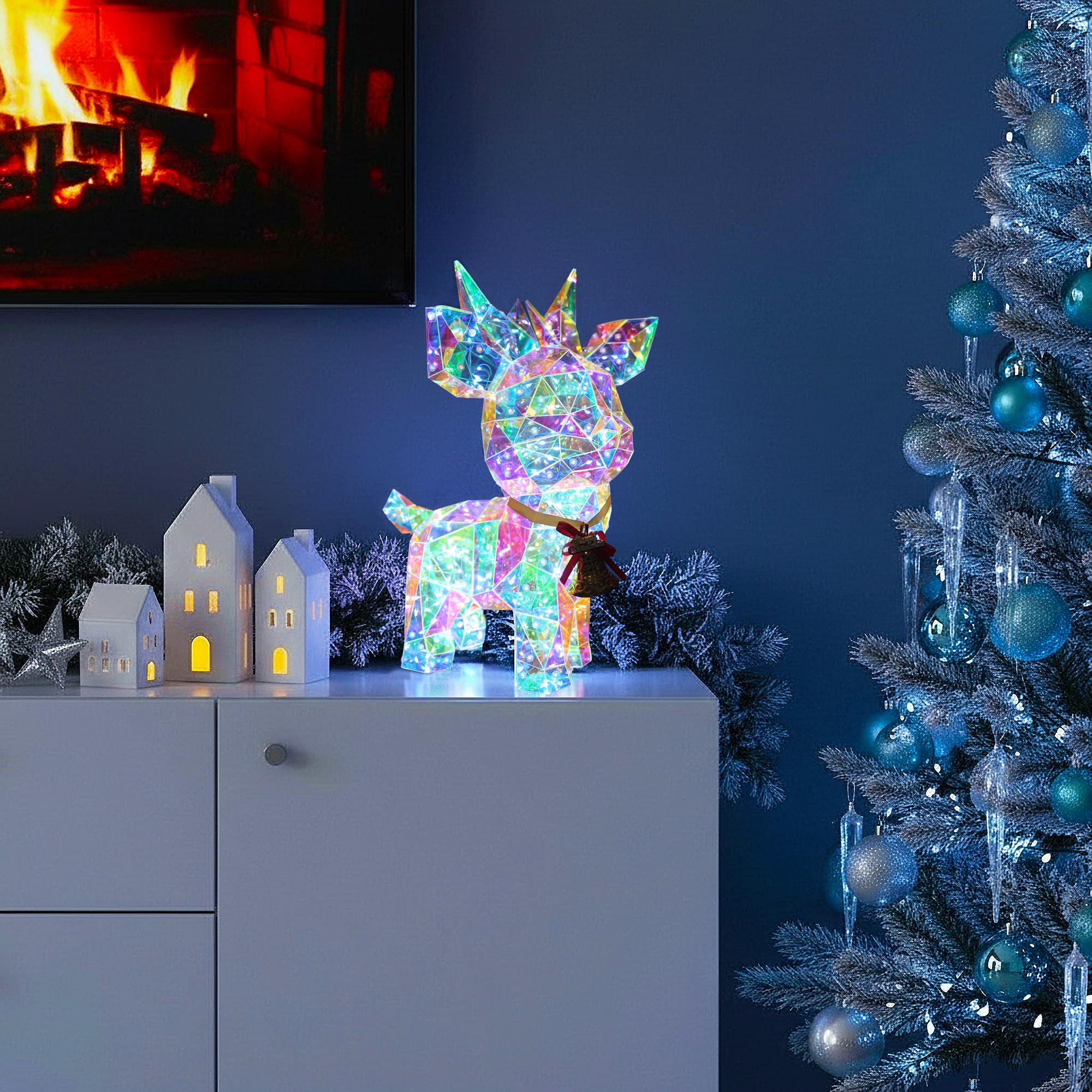 Arnusa Beleuchtetes Rentier LED Kristall-Optik 41 cm – kaltweiß leuchtende Weihnachtsdekoration für Innen & Terrasse – Netzteil mit Timer 6 h – Festliche Winterdeko Weihnachtsbeleuchtung