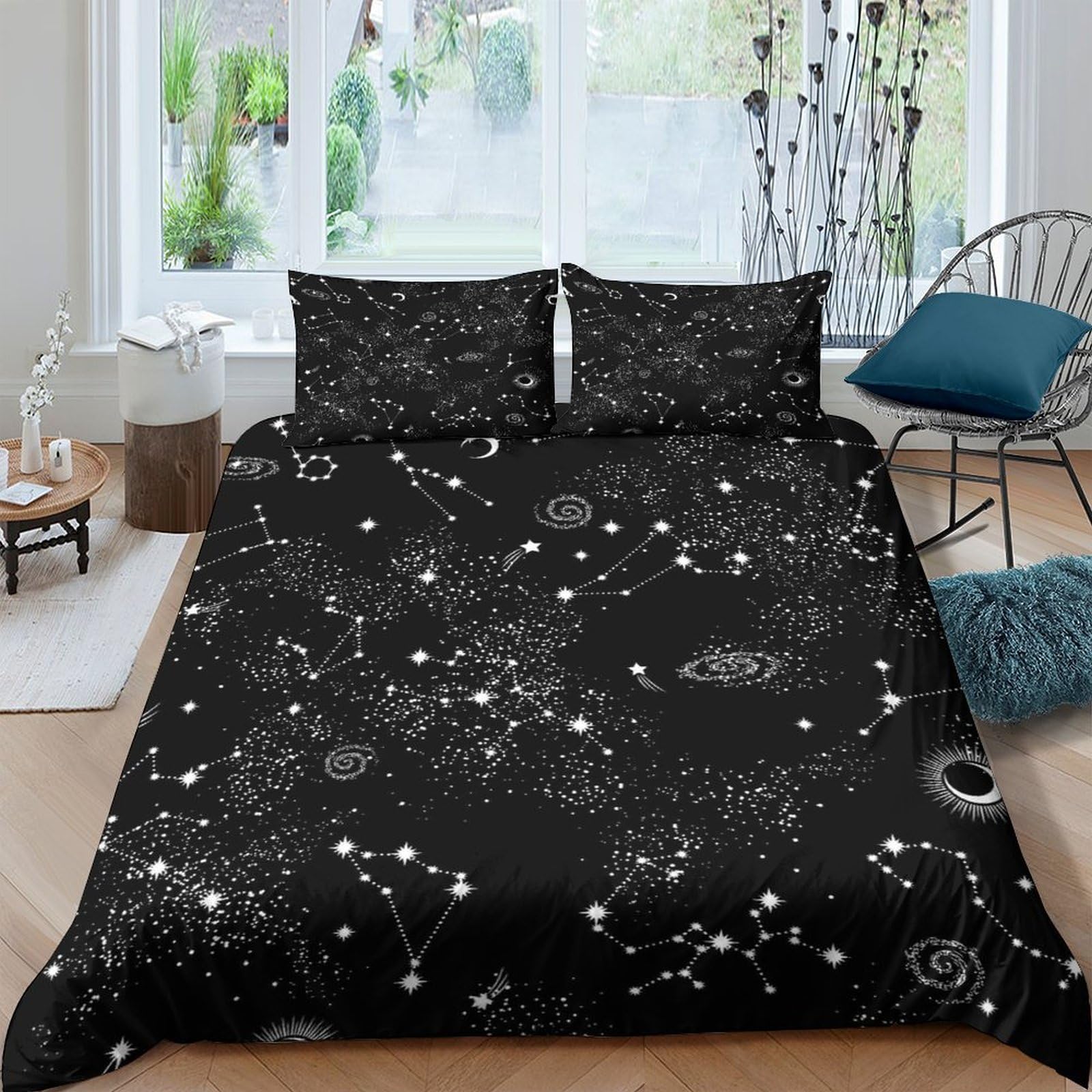 Ctjqhvkz Style-2 3D Printed Galaxy Starry Sky Fitted Sheet Microfiber Black Cosmic Nebula Bed Cover For Bedroom Dorm Decor Single（135X200cm）