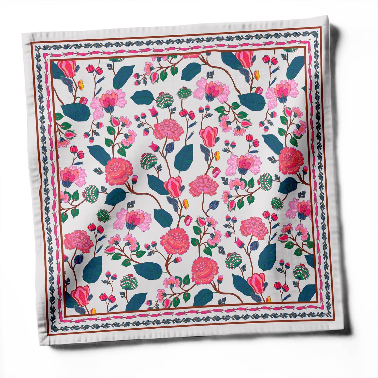 Luxury Cotton Twill Napkins - Set of 12, 20-Inch Floral Print, Premium Thick Cloth Napkins for Elegant Dining & Special Occasions - Soft, Absorbent & Machine Washable