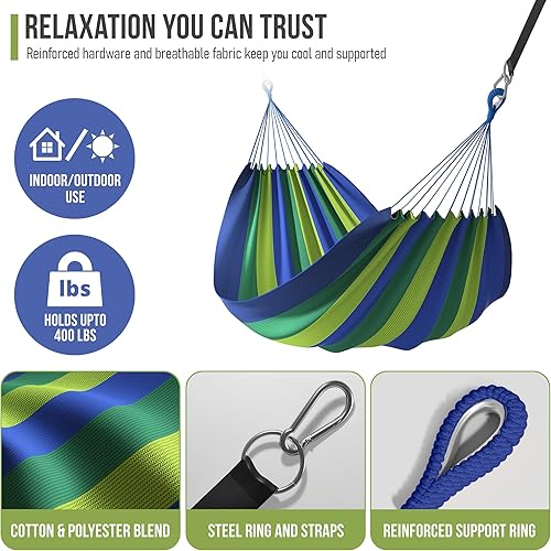 Miniatura 5 de Sorbus Hamaca doble brasileña - Hamaca portátil extra larga para 2 personas para interiores o exteriores - Cuerda para colgar, bolsa de transporte