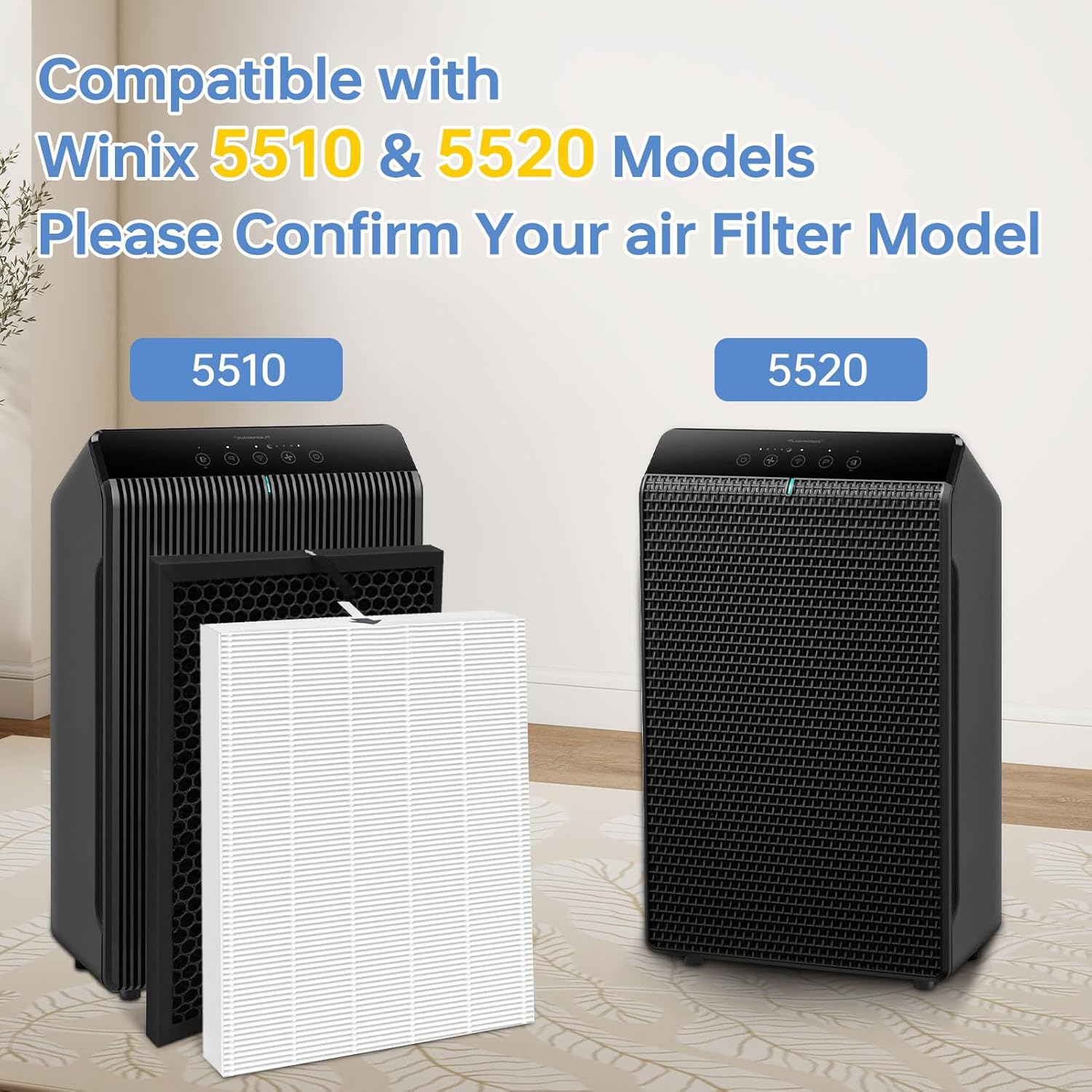 1712-0123-00 Replacement Filter Q for Winix 5510 and 5520,Activated Carbon Filter Combo for pet odors,Part Includes:2 True HEPA Filters & 2 Carbon Filter,1 Pack Cleaning Brush