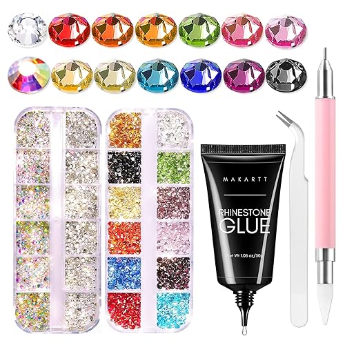 Makartt Kit de pegamento de diamantes de imitación para arte de uñas 106oz gel adhesivo fuerte diamantes de colores arte de diamantes de imitación