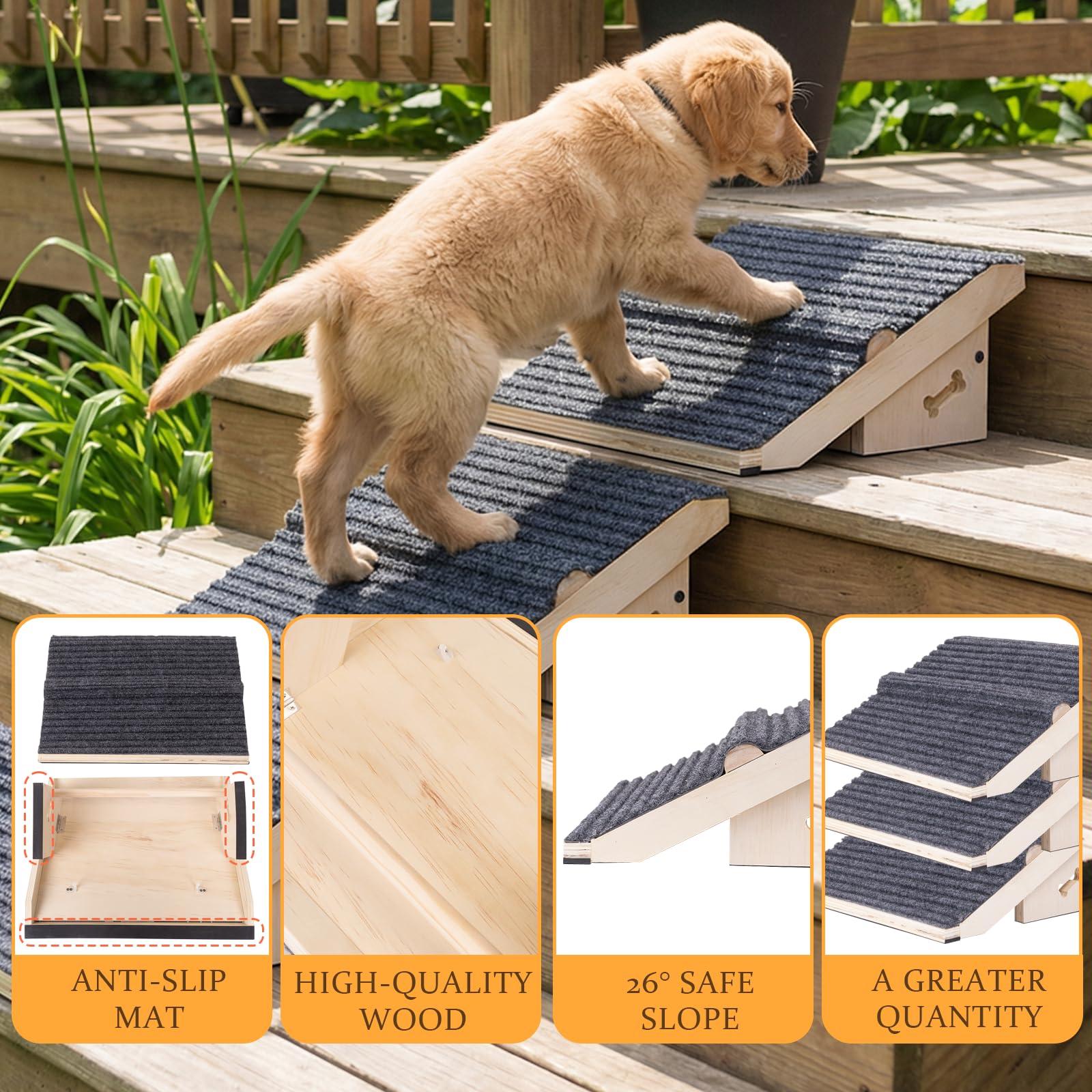Amazon.co.jp: 階段用木製犬用スロープ3個パック、短足/小型/怪我を