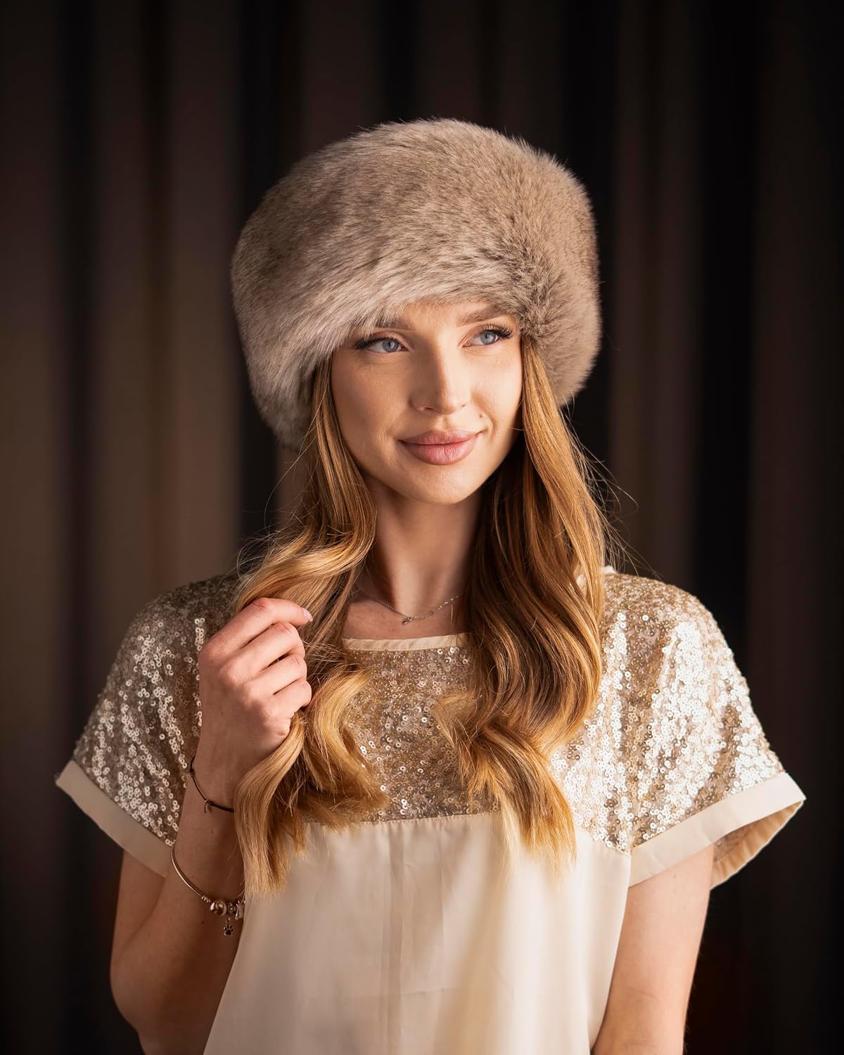 Futrzane Siberian Trim Hat - Womens Leather Faux Fur Hats - Elegant Russian Hat