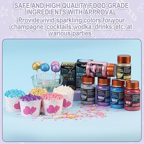 Miniatura 6 de Purpurina comestible morada  100 % purpurina comestible para bebidas, suministros de decoración de pasteles, suministros de decoración de galletas,