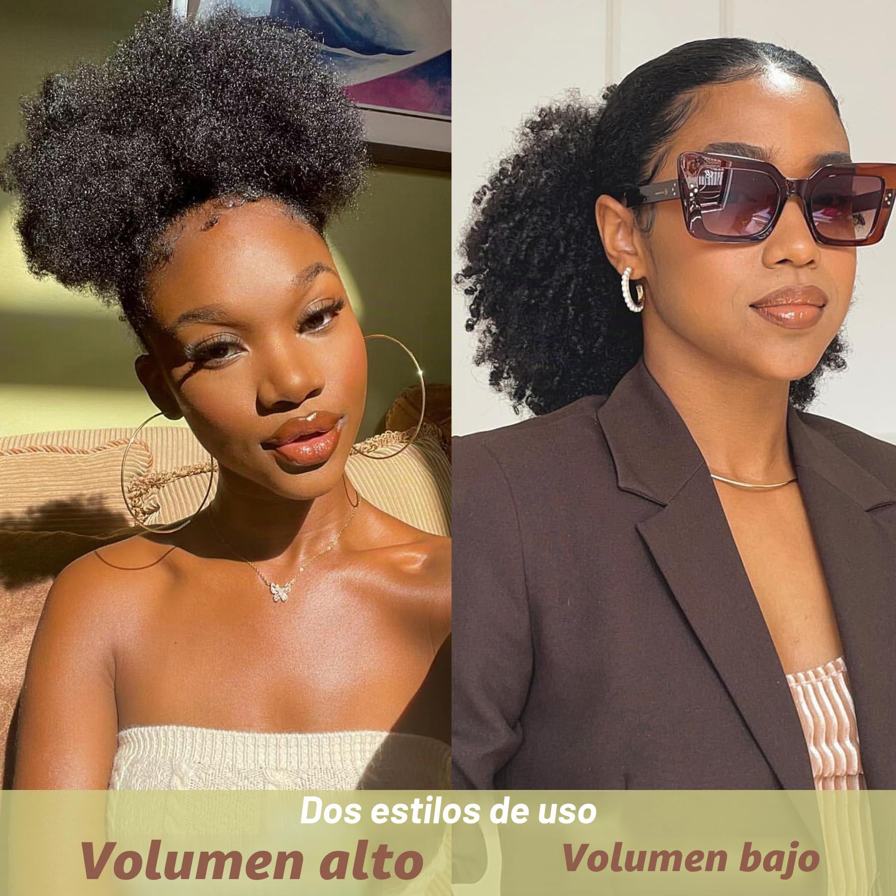 Coleta afro Puff con cordón para mujeres negras, densidad del 150%, cabello humano virgen brasileño 10A, 4C, afro rizado, extensiones de cabello humano con clip, 120 g, color natural, 25,4 cm