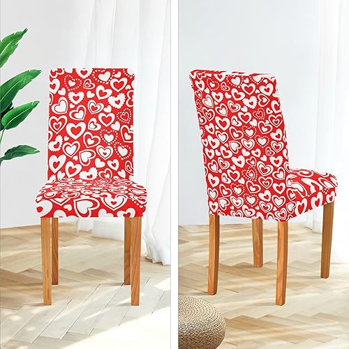Miniatura 5 de Ollabaky Juego de 4 fundas protectoras para sillas de comedor para el día de San Valentín, elásticas, lavables, extraíbles con corazones, para sala