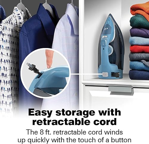 Miniatura 3 de Hamilton Beach Plancha de vapor para ropa y prendas de vestir con suela de acero inoxidable duradera, 1700 vatios para calor ultrarrápido, cable