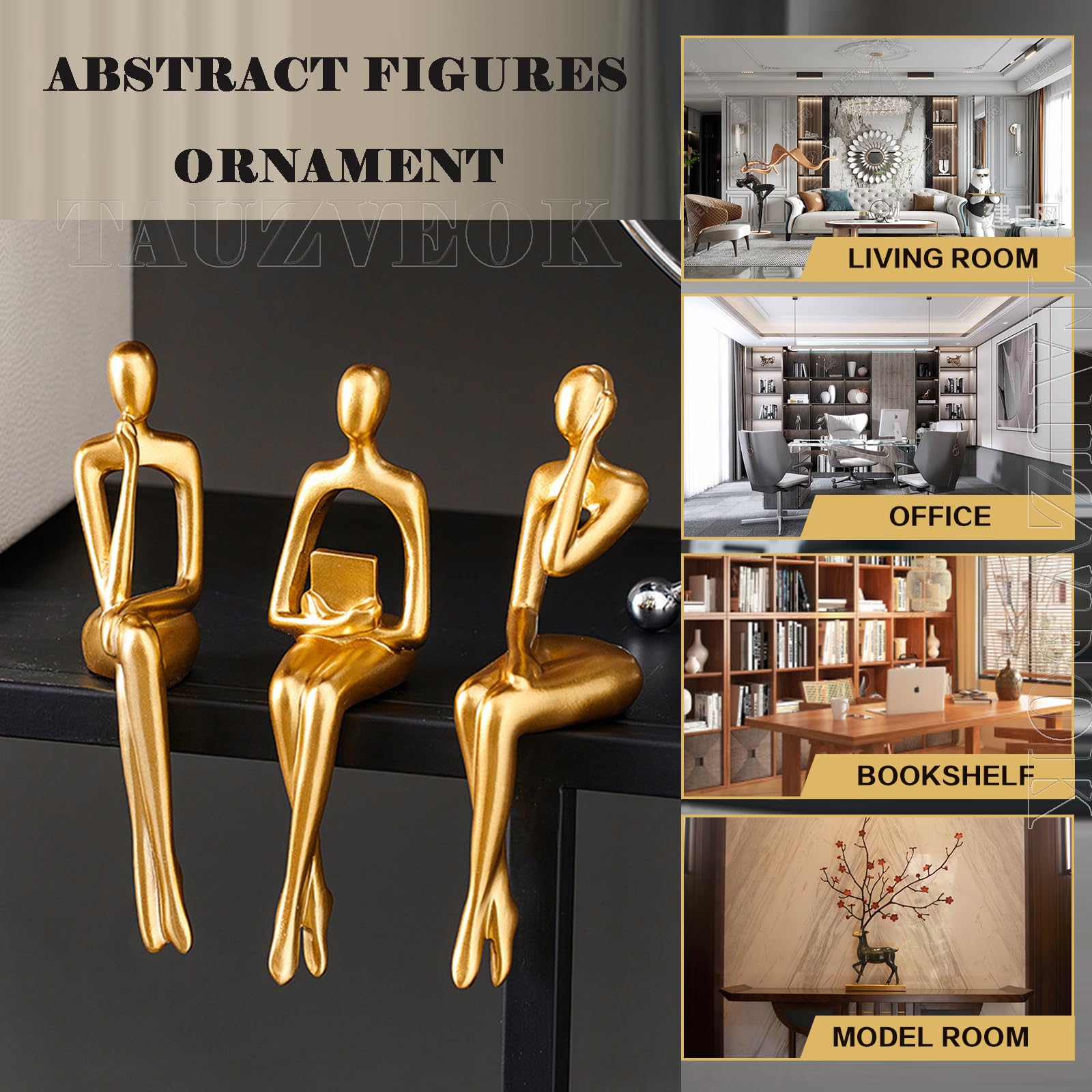 Escultura Art Deco Abstracta Moderna, Estatua Figura Familiar, para Sala Estar, Dormitorio, Oficina, Librería, Alféizar Ventana,Esculturas Dormitorio, Resina,Gold Set
