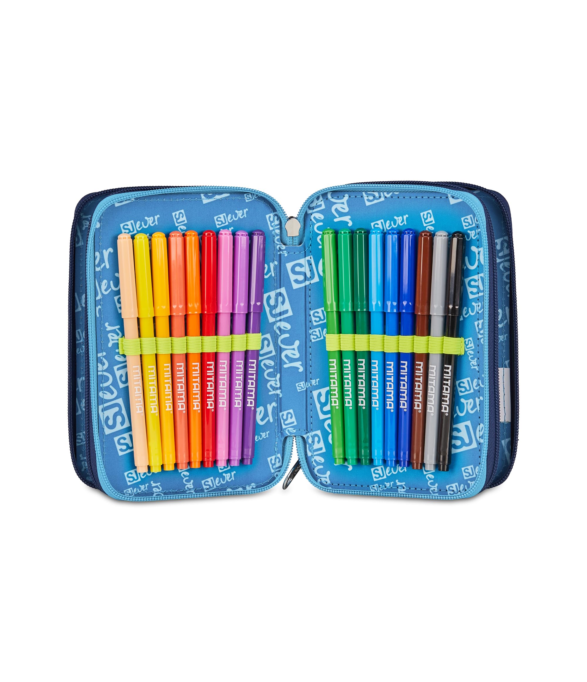 SJ GANG STYLE JAM GANG Schulmäppchen mit 3 Reißverschlüssen, Blau, Federmäppchen, Dreifachfach mit Stiften, Bleistiften, Farben, Zubehör Rucksack, Grundschulen, Kinder, blau, Modern