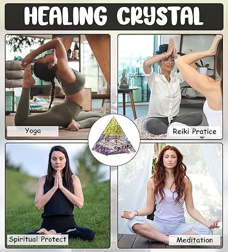 Miniatura 7 de Pirámide de orgón de 2.165 in, ojo de tigre, selenita y malaquita verde, cristales de protección de reiki, pirámide de organito para regalo de buena