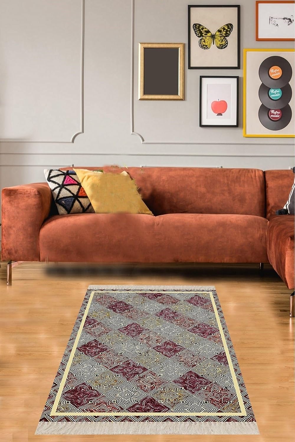 On The Clouds Geometrik Karo Desenli Dijital Baskı Yıkanabilir Kaymaz Taban Modern Salon Halısı ve Yolluk MEG1191, 100 x 300
