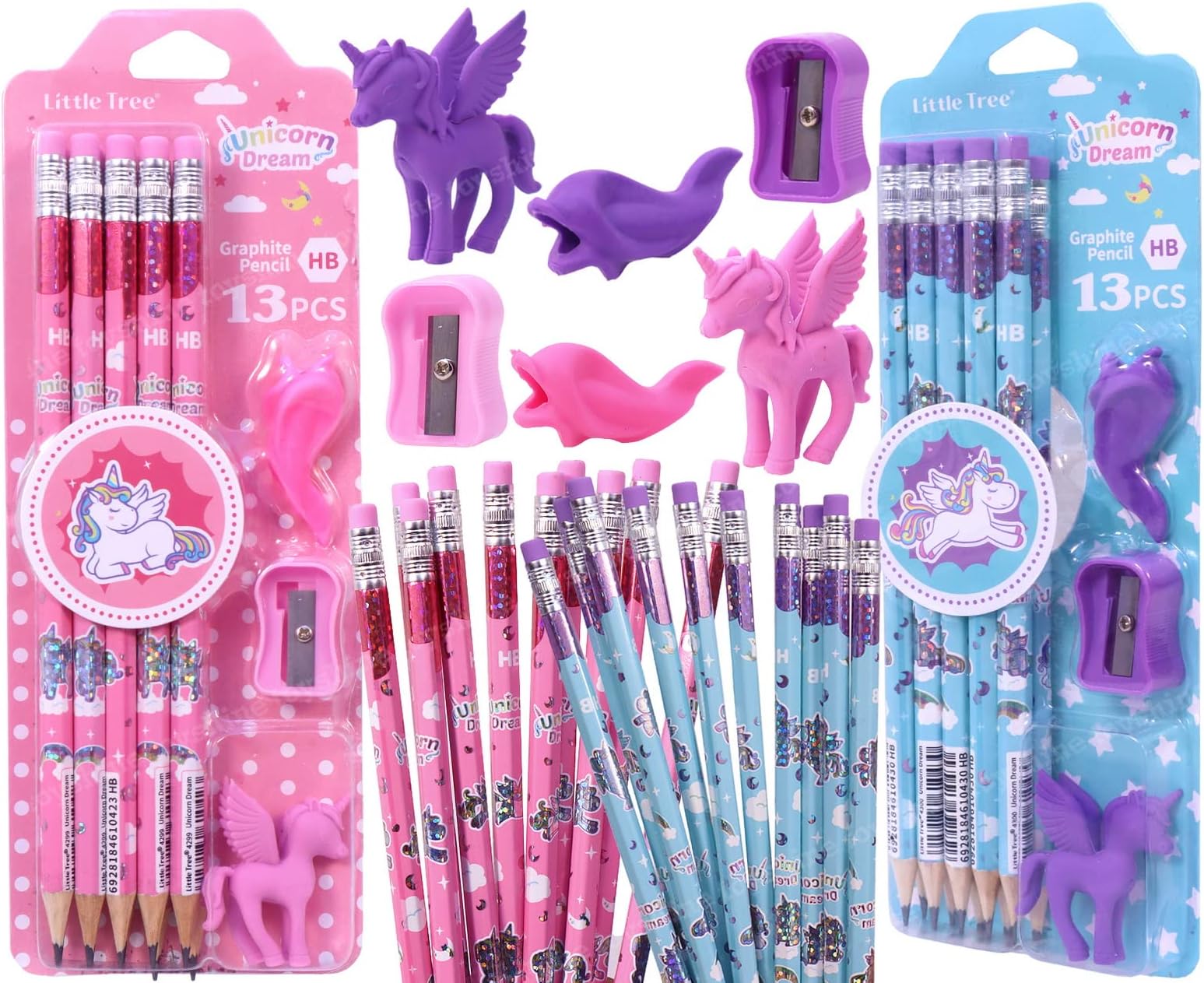 Toyshine Pack Of 26 Unicorn Stationary Set-20 Pencils,2 Erasers,2 Sharpner,Birthday Party Return Gift Party Favor For Kids-M3,Blue