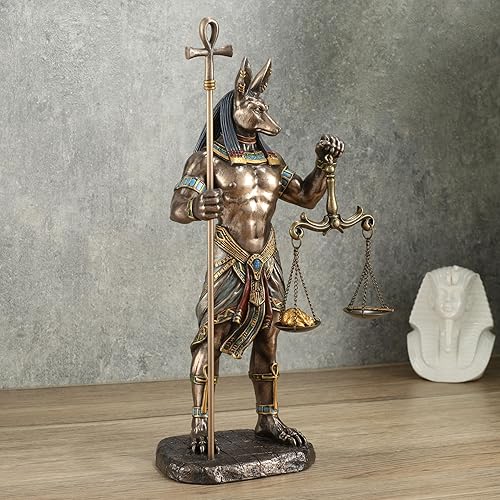 Miniatura 3 de Veronese Design 10 58 pulgadas Anubis sosteniendo Ankh Bastón y escala Escultura de resina en frío de bronce fundido