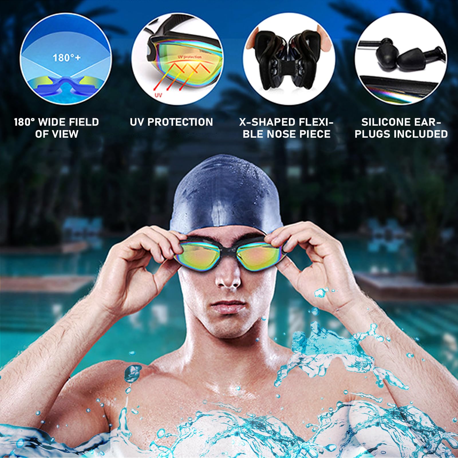 JSTHHTT 2Pcs Gafas De Natación Polarizadas, Gafas De Natación Unisex Adulto, Protección Anti-Vaho, Protección Uv, Sin Filtraciones, Visión Clara, Fáciles De Ajustar, Cómodas
