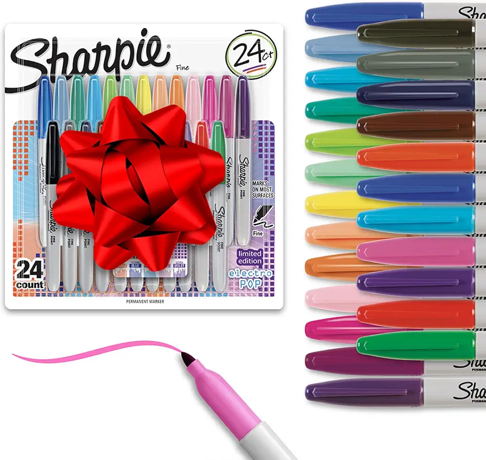 Sharpie Electro Pop Permanent Markers, Fine Tip, Marker Set, Assorted Colors, 24 Count - Coloring, Drawing, Art, Markers, Writing