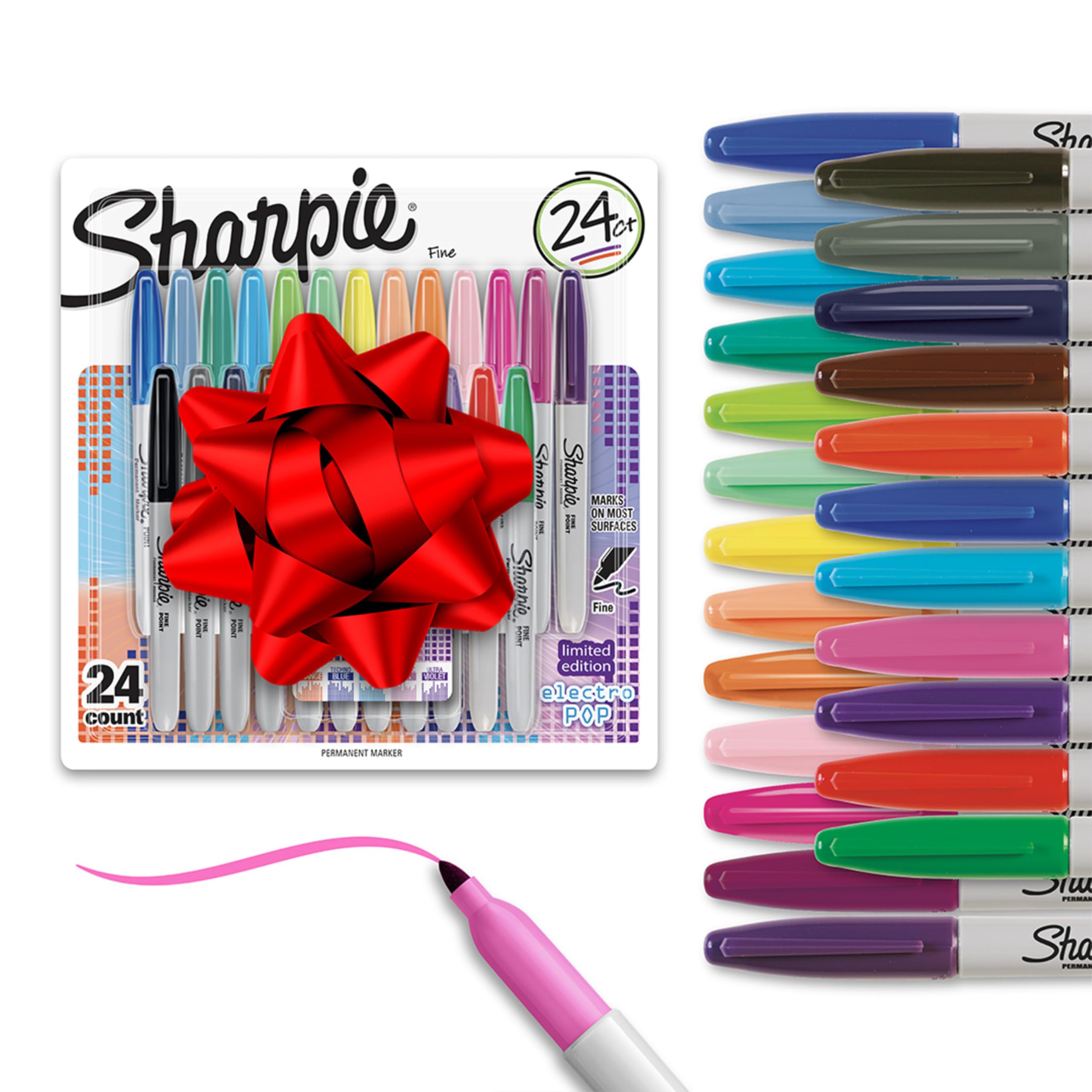 Sharpie Electro Pop Permanent Markers, Fine Tip, Marker Set, Assorted Colors, 24 Count - Coloring, Drawing, Art, Markers, Writing