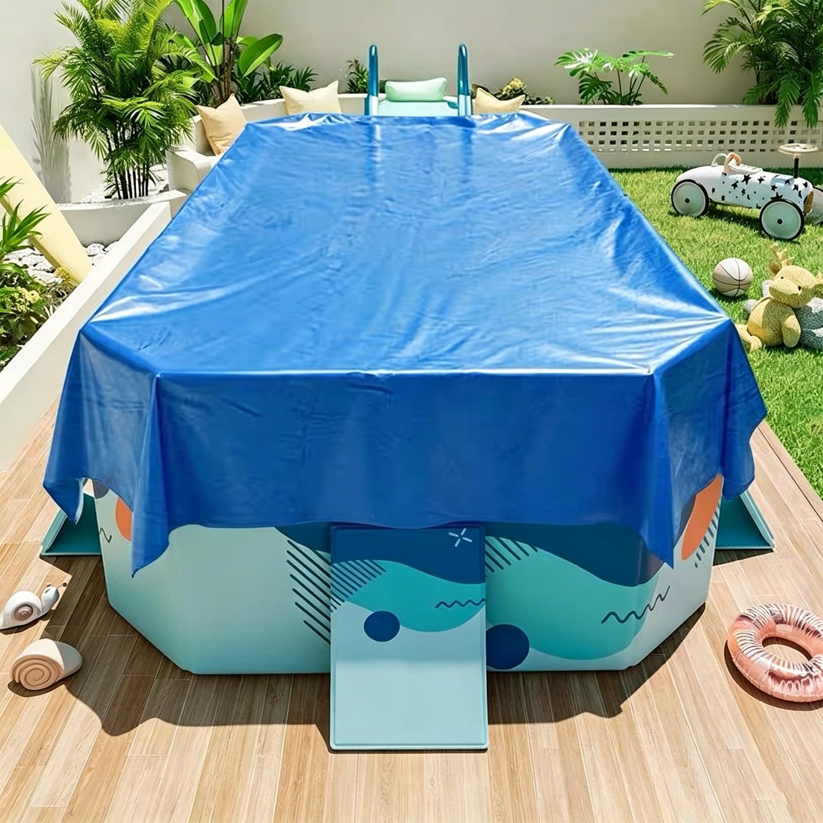 Yopappol Blue HDPE Pond Underlay Membrane, Heavy Duty Leak Proof Pond Liner, Waterproof Sealing Film for Swimming Pools, Kids Water Play, Backyard Ponds(2x6m(6.5x19.7ft))