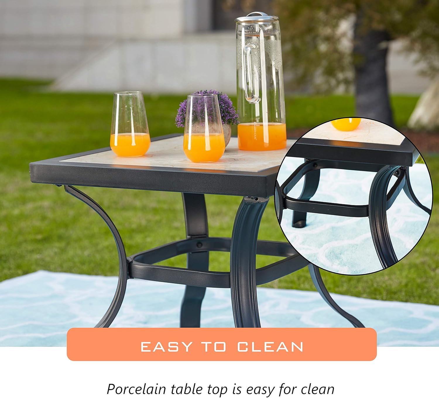 LOKATSE Home Outdoor Patio Bistro Side End Table Square Metal Frame Removable Tile Table Top Dining Coffee Table for Garden Swimming Pool Outdoor Patio Furniture