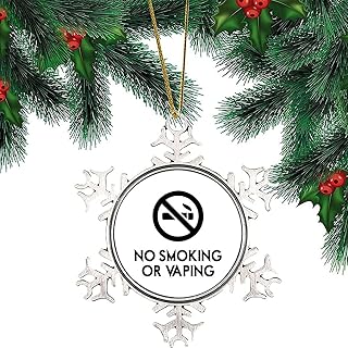 Christmas Snowflake Ornaments Round Hanging Keepsake Motivational Quotes No Smoking or Vaping 3in Metal Souvenir Xmas Tree Hang Pendant New Year Winter Party Decorate