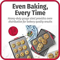 Vista 3 de GoodCook MegaGrip - Juego de 3 bandejas de acero antiadherente multiusos con asas de agarre de silicona, color gris