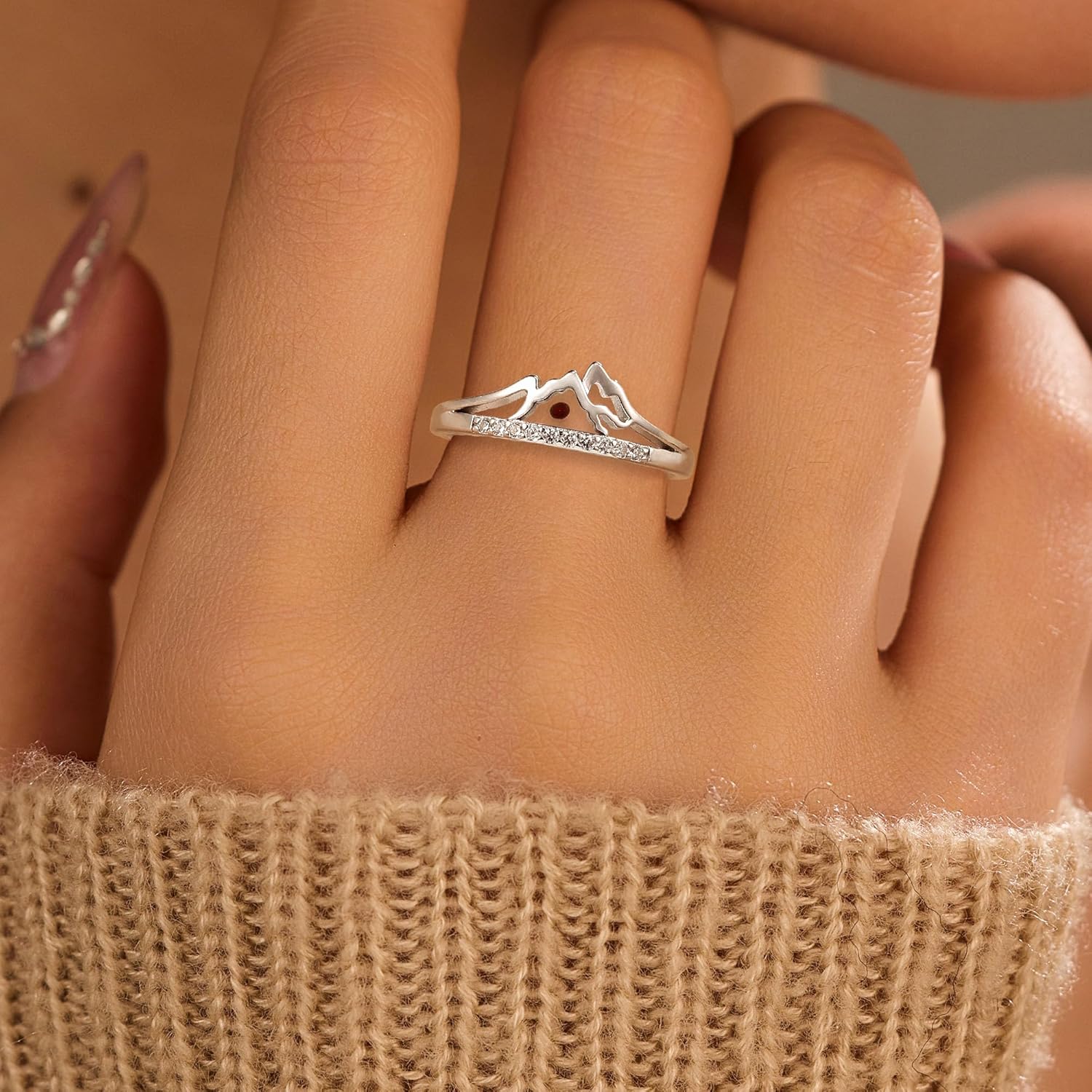 925 Sterling Silver Mountain Mustard Seed Ring for Women CZ Hill Faith Moves Moutains Inspirational Rings to Daughter Mom Baptism Confirmation Religious Christian Band Mother's Day Wedding Jewelry Gift