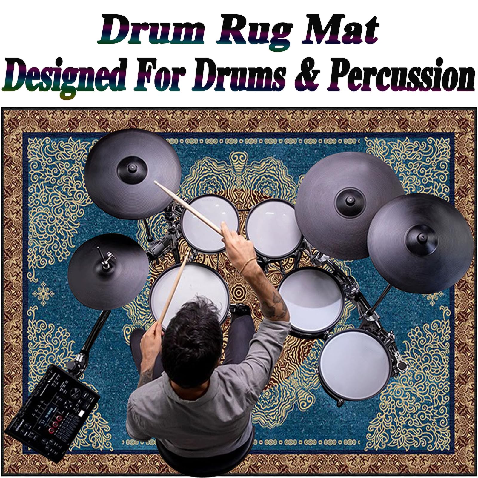 Schlagzeugteppich 160 x 140 cm - Professioneller Drum Teppich Schallschutz Antivibrationsmatten für Musikinstrumente Akustik Trommelteppich