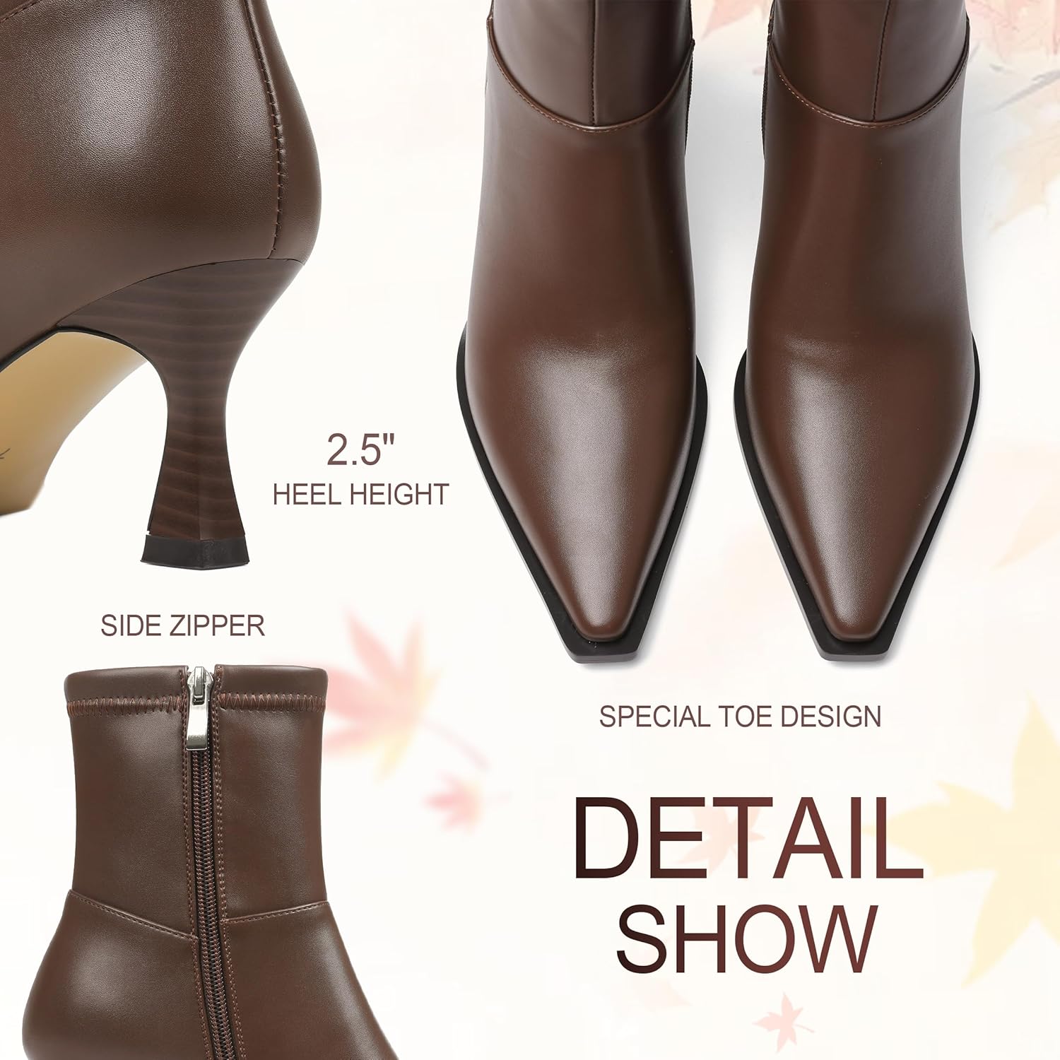 Womens Brown Suede Fall Boots with Side Zip, Ankle, Mid Calf, Pointed Toe, Kitten Heel, Dressy, Short Boots - Image 4