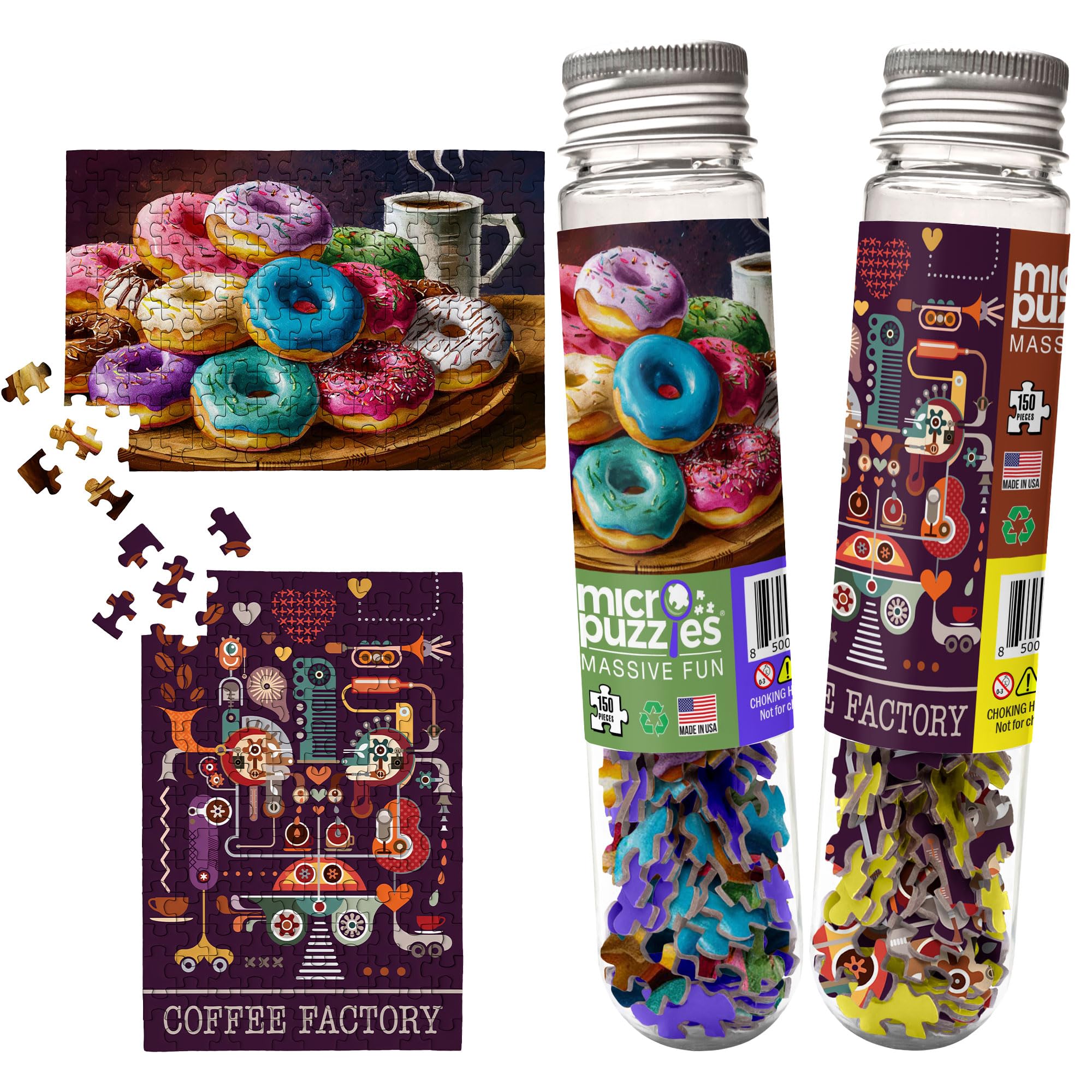 MicroPuzzles “Coffee & Donuts” Mini Jigsaw Puzzle 2-Pack – 150-Piece Café Treat Pocket 4×6 in Puzzle Gift | Made in USA | Small Business