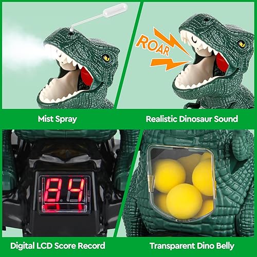 Miniatura 5 de Juego de disparos de dinosaurios para niños, juguete de dinosaurio movible con 2 bombas de aire y juegos de disparos de dinosaurios con bolas de
