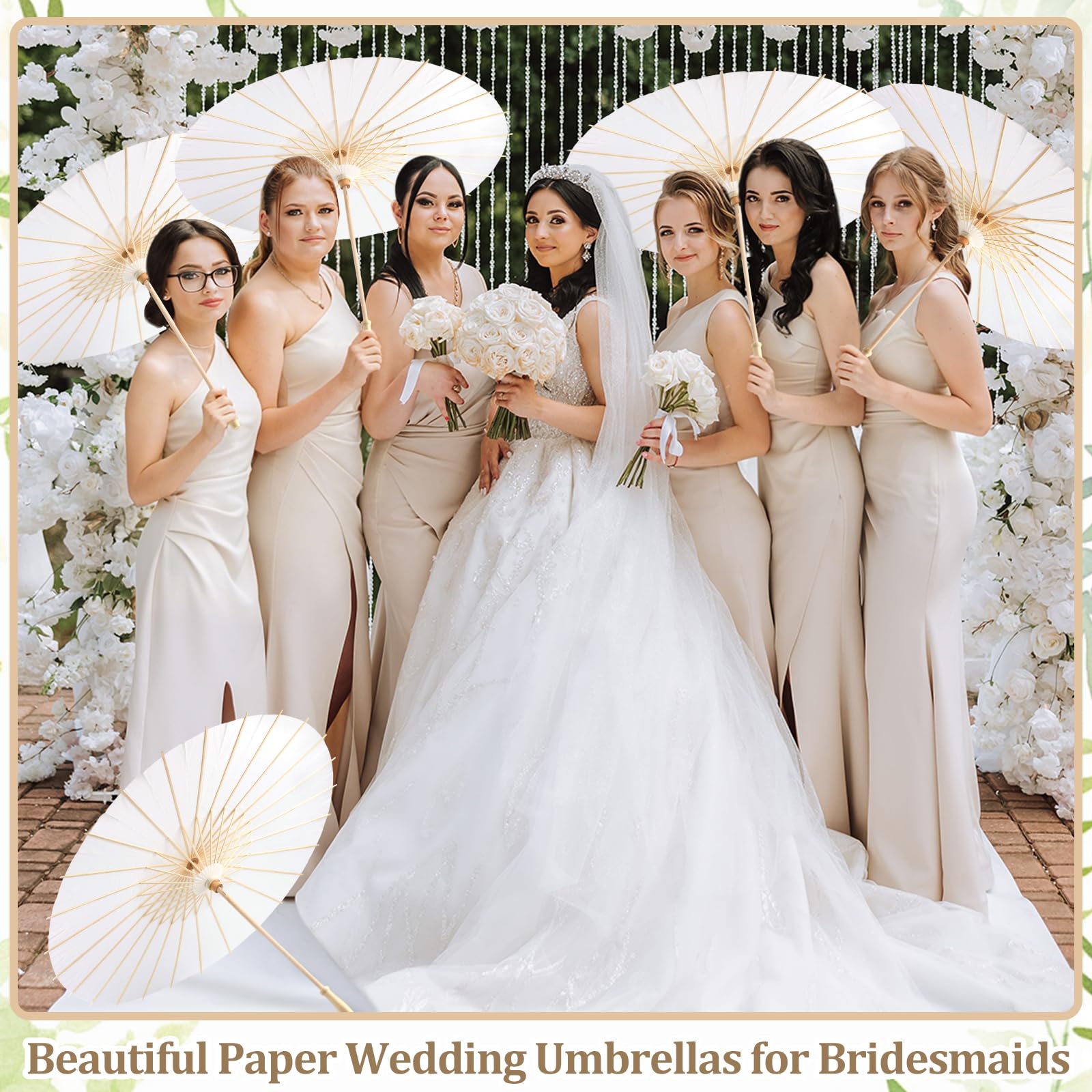Mototo 12 Sets 83 cm weißer Papier-Sonnenschirm für Hochzeit, chinesischer japanischer Papierschirm mit faltbarem Aufbewahrungskorb, DIY-Malerei, weißer Sonnenschirm, Dankeschön, Hochzeitsgeschenke