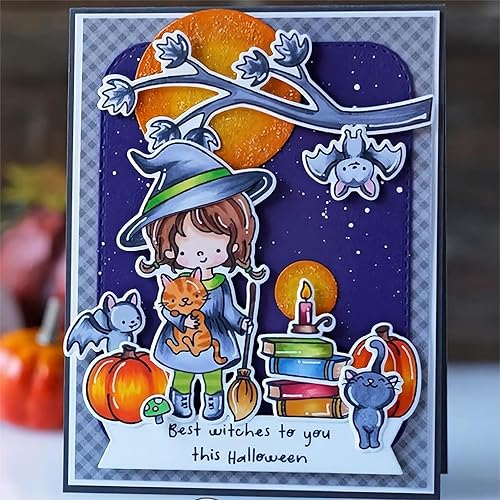 Miniatura 5 de Juego de sellos y troqueles de Halloween Witch Happy Haunting para hacer tarjetas, sellos transparentes y troqueles de corte de metal para álbumes