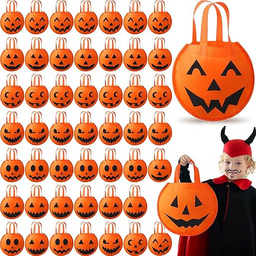 Miniatura 7 de Cunno Bolsas de dulces de Halloween con diseño de calabaza de 12 x 10 pulgadas, bolsas de regalo de fiesta de Halloween para niños, regalos de