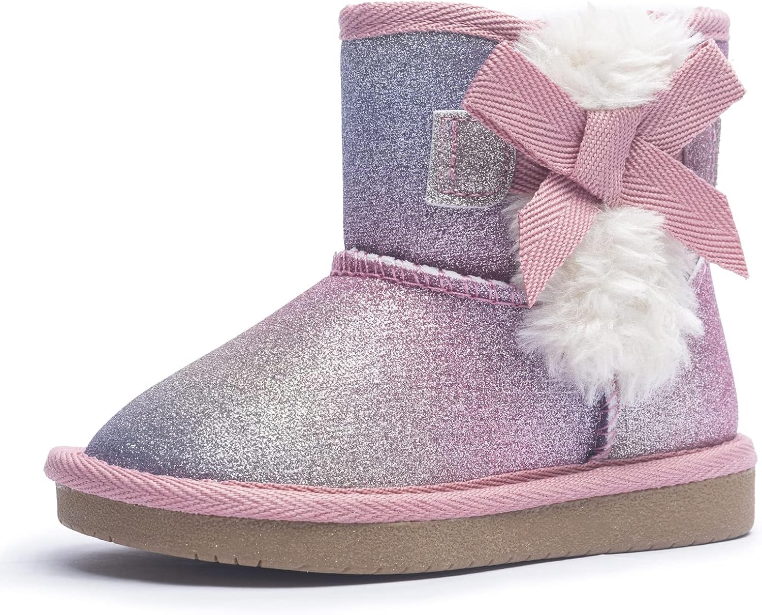 KRABOR Toddlers/Little Girls Boots,Glitter Warm Winter Snow Shoes with Cotton Lining and Cute Bow