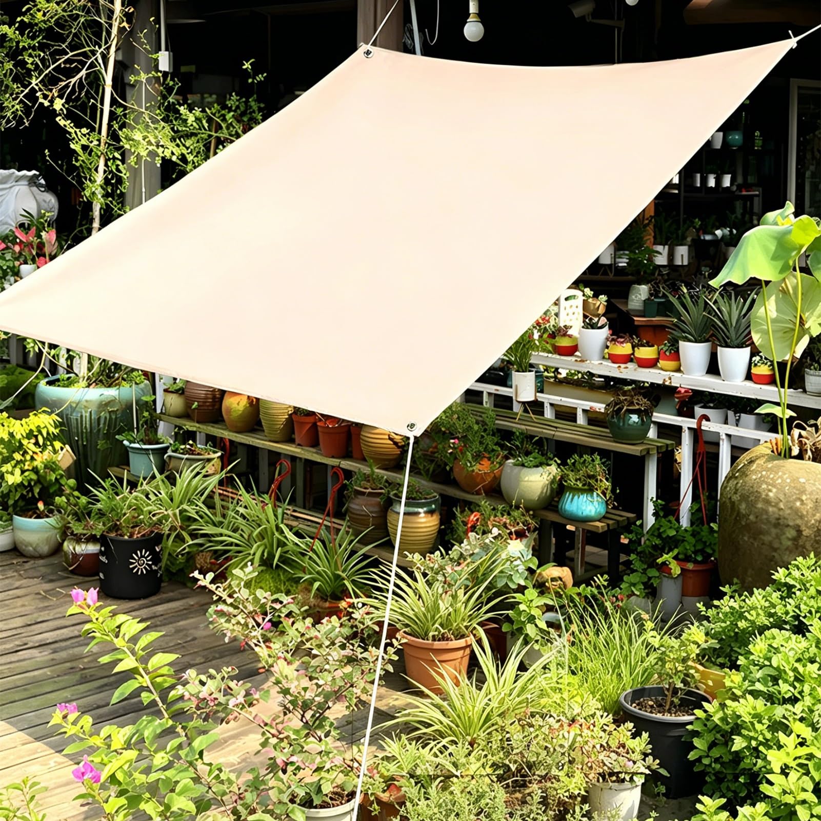 Heavy Duty Beige PVC Tarp Waterproof Tarpaulin for Roof Truck Bed Wood Pile Ground Cover, Outdoor Canopy with Reinforced Grommets - 3x4m 6x8m(1.8x2.4m(5.9ftx7.9ft))