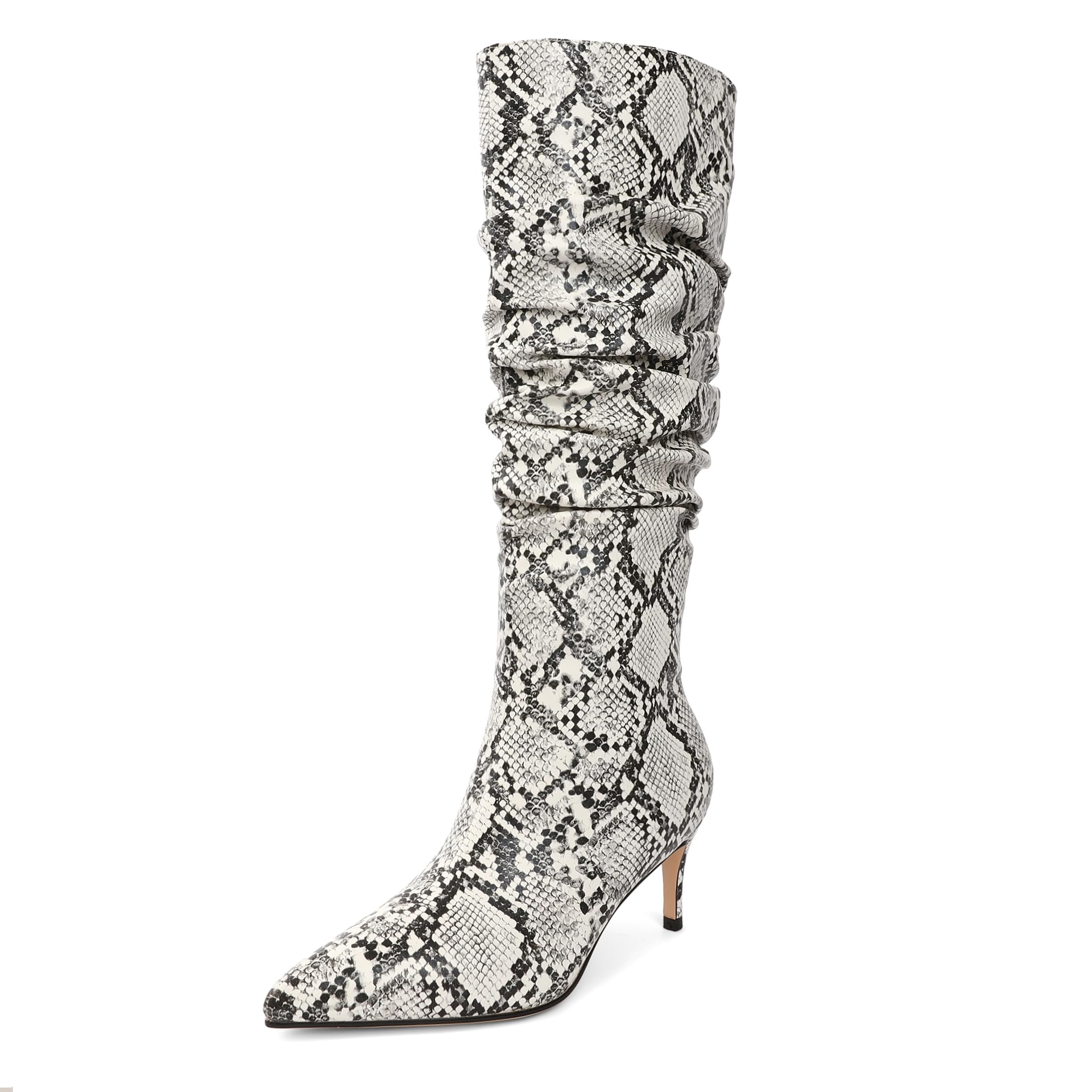 AUMOTED Womens Slouchy Knee High Boots Mid Calf Boots Kitten Heel Pointed Toe 2 5 Inch Heeled Boots