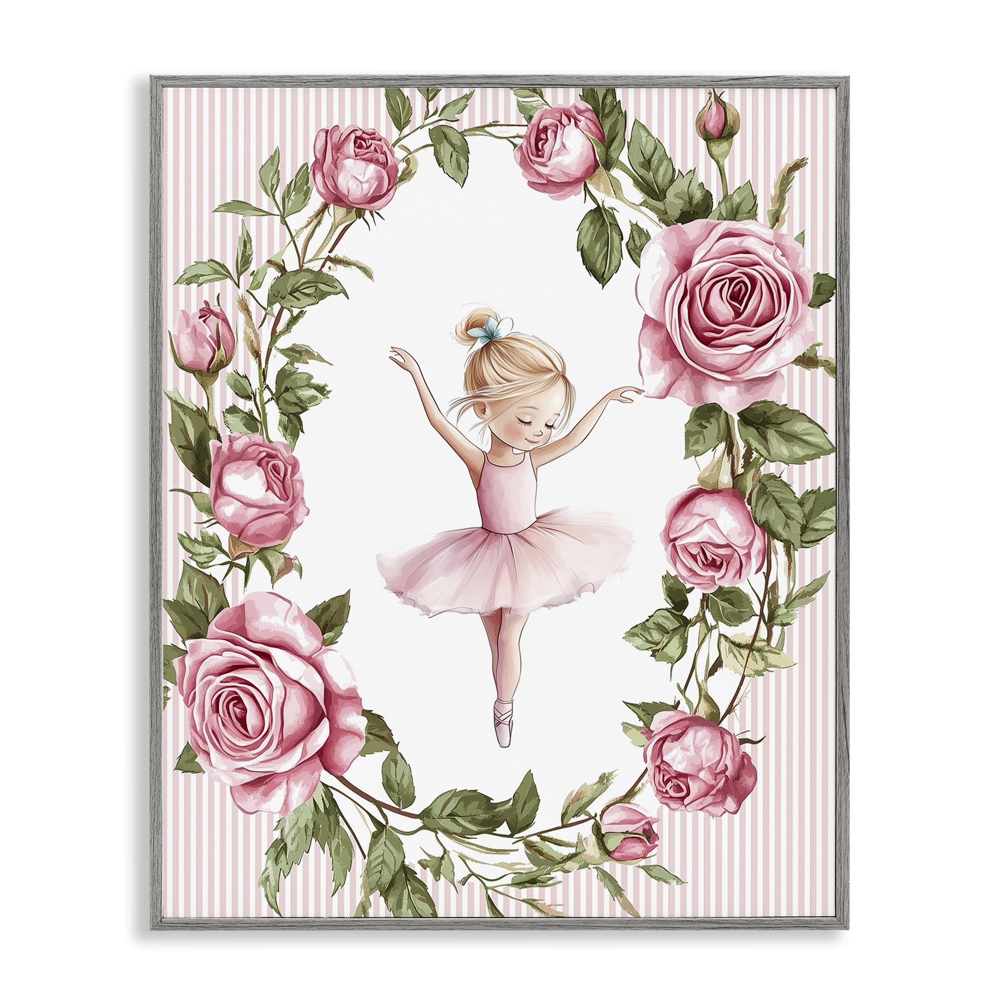 Stupell Industries Farmhouse Gray (Textured) Little Rose Dance Nursery Floral, 24 X 30 Inch Framed Giclée Print