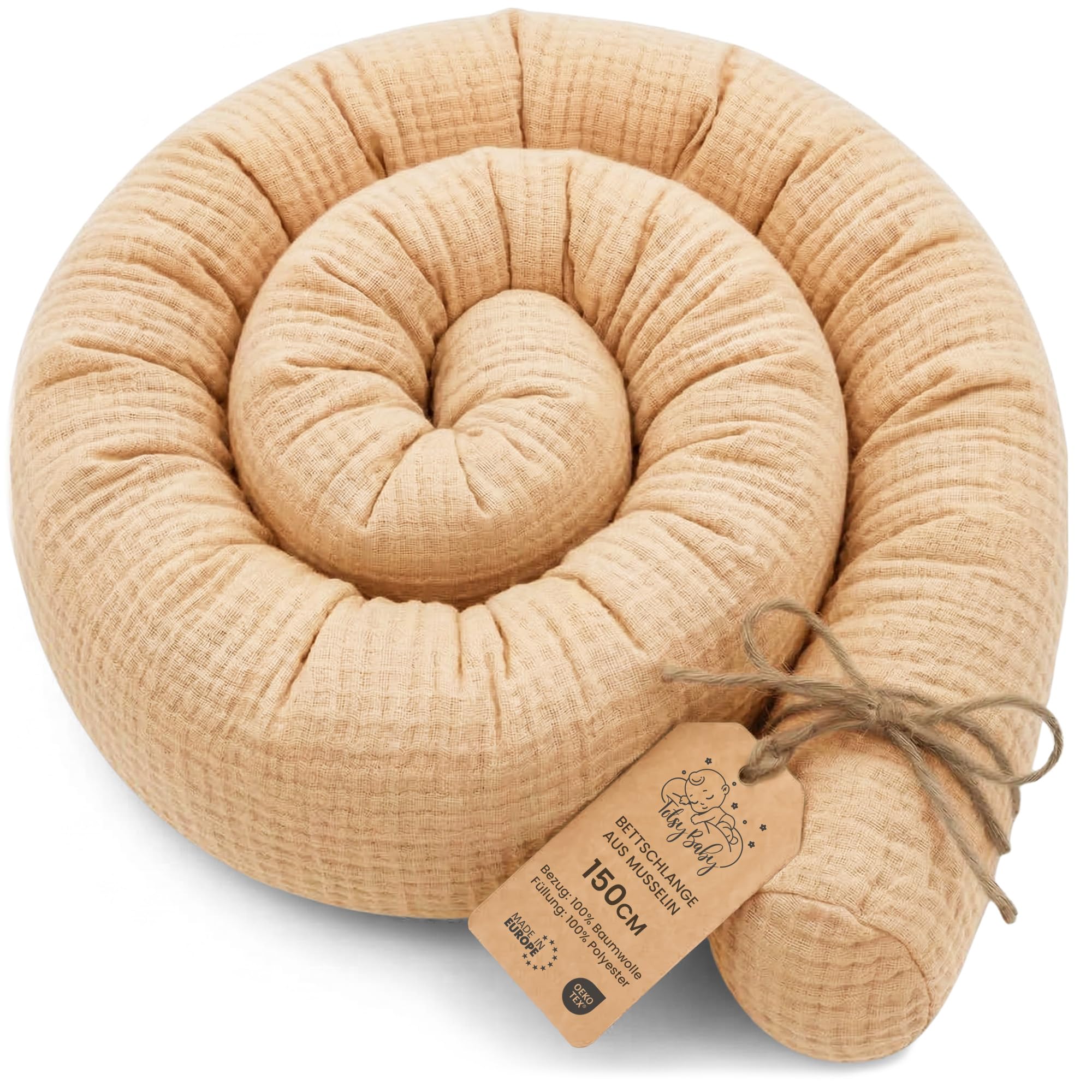 Totsy Baby Almohada para Dormir de Lado algodón 300 cm Algodón Gofre - cojin Cervical Enrollable Lavable Cojines Grandes Almohada para el Cuerpo Oeko-Tex Marrón — view 109