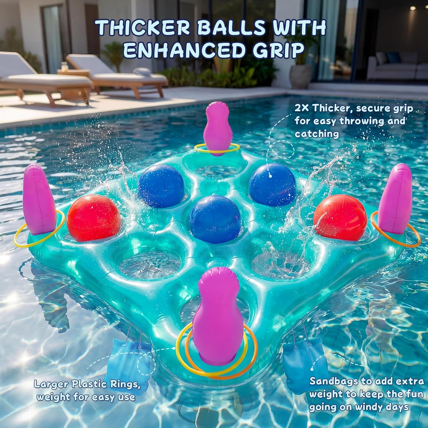 ECHTPower Tic-Tac-Toe Pool Toys Games - 2-in-1 Giant Inflatable Pool Floats with Ring Toss Set and 10 Balls, Fun Summer Party Water Beach Float Pool Game for Adults Teens Kids (Green)