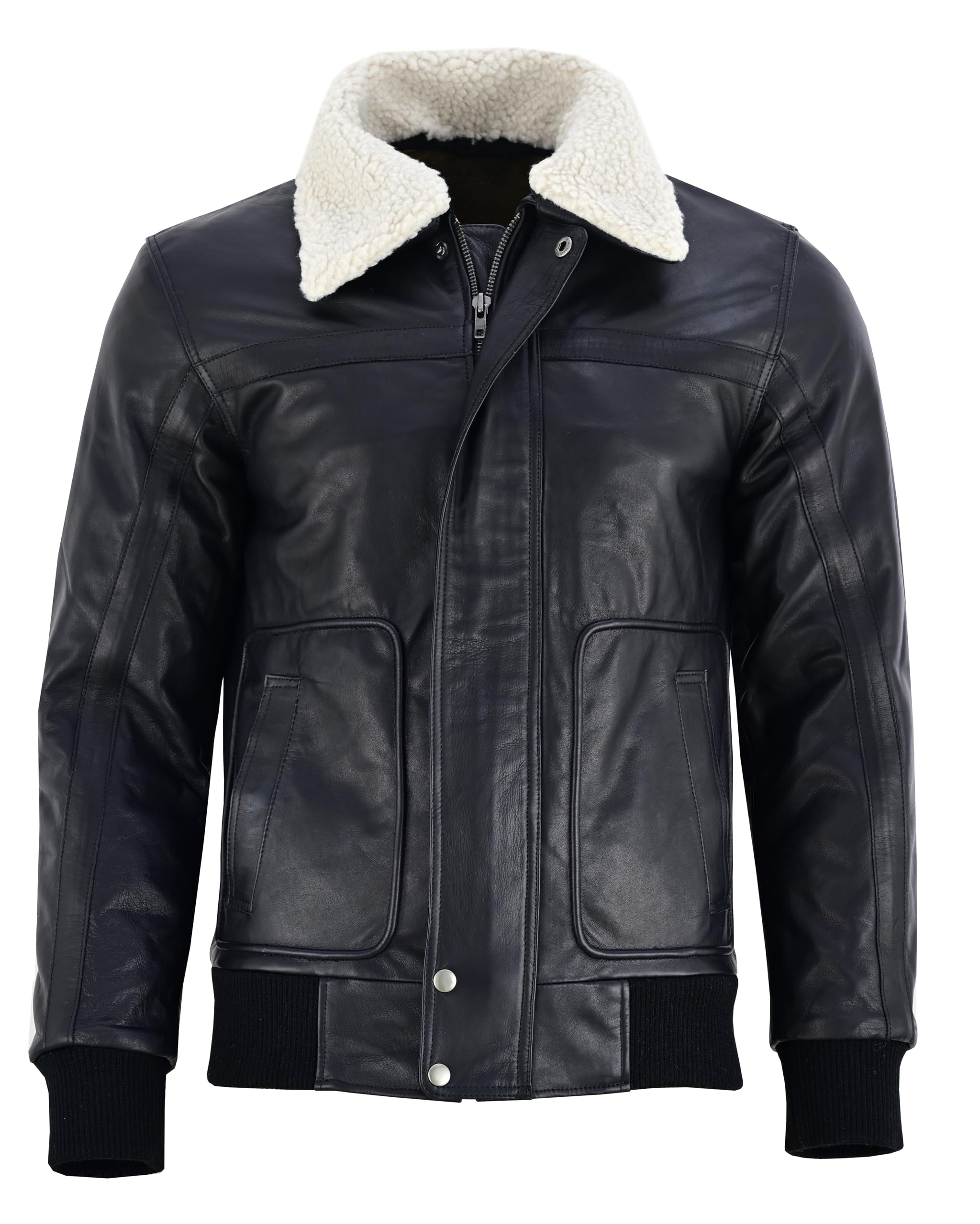 Vance The Leather Company Herren Lederjacke aus 100% Rindsleder – Echtleder Jacke mit abnehmbarem Fellkragen