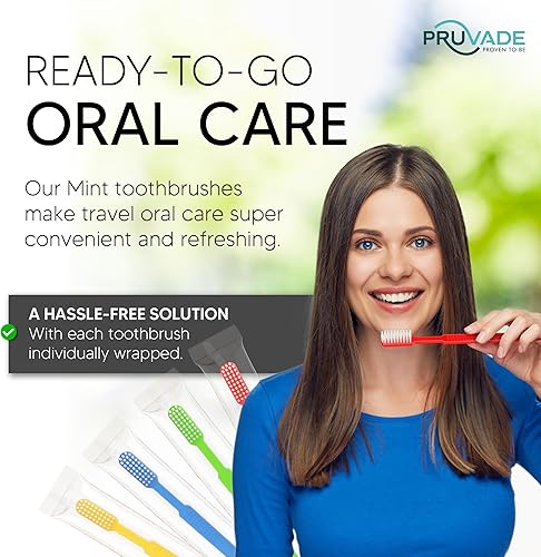 Miniatura 4 de PRUVADE Paquete de 12 cepillos de dientes desechables con pasta de dientes, integrados - Cepillos de dientes prepegados individualmente  Cepillo de
