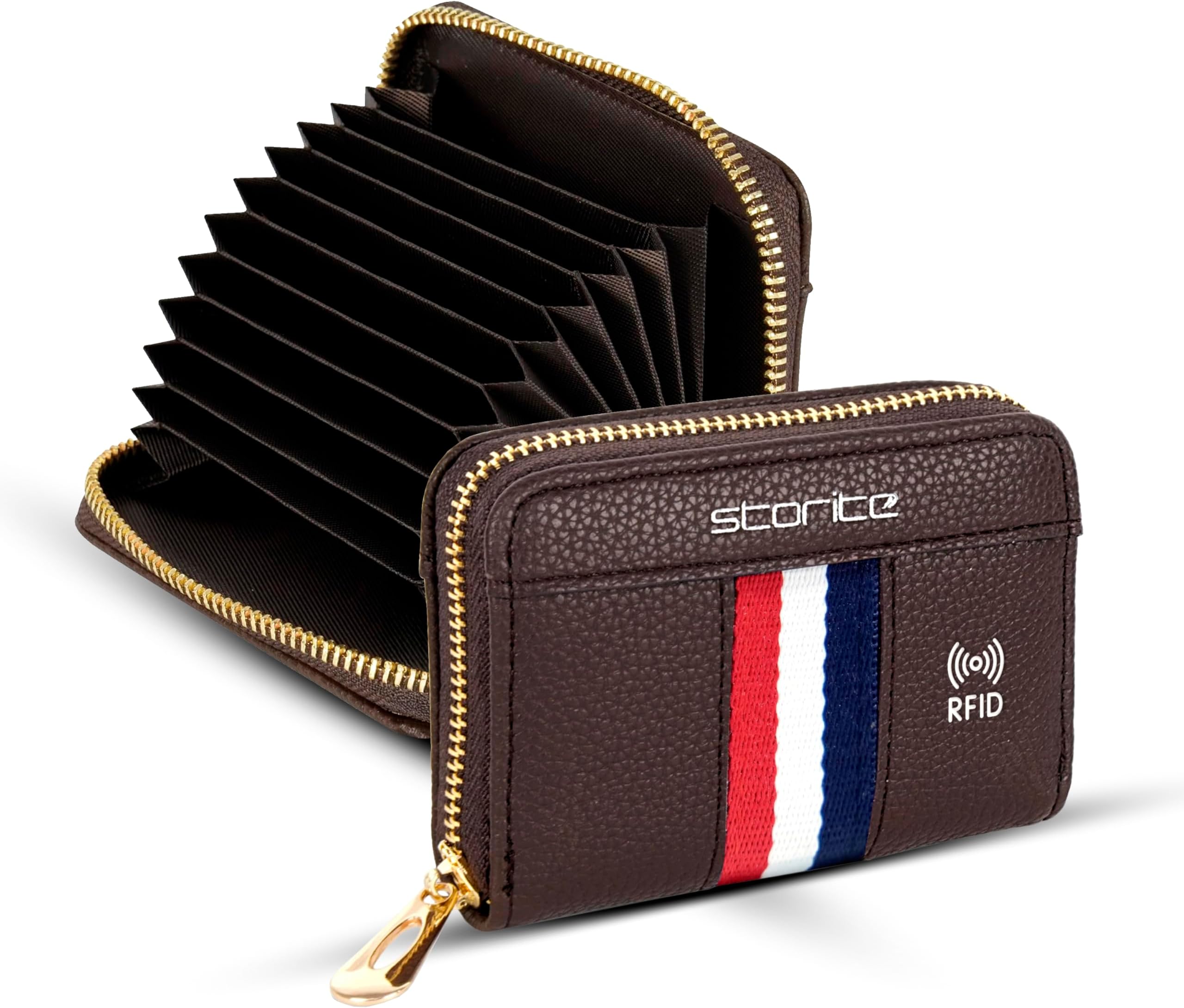 9 Slot PU Leather RFID Blocking Credit Debit Card Holder Wallet Money Zipper Coin Purse for Men & Women - (Brown,10.75 x 8 x 2.3 cm)