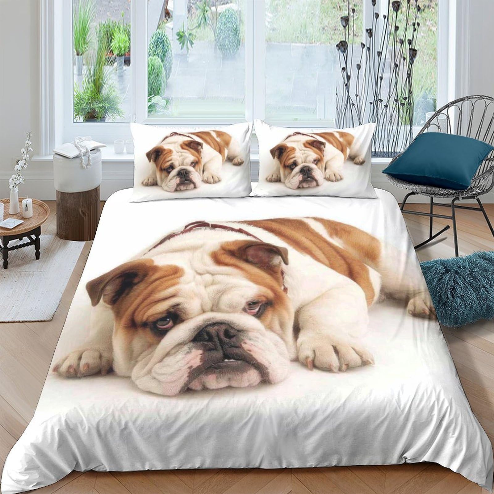Ctjqhvkz Style-9 3D Printed Bulldog Fitted Sheet Microfiber Soft Breathable Dog Bed Cover For Bedroom Guest Room Dorm Mattress Protection Single（135X200cm）