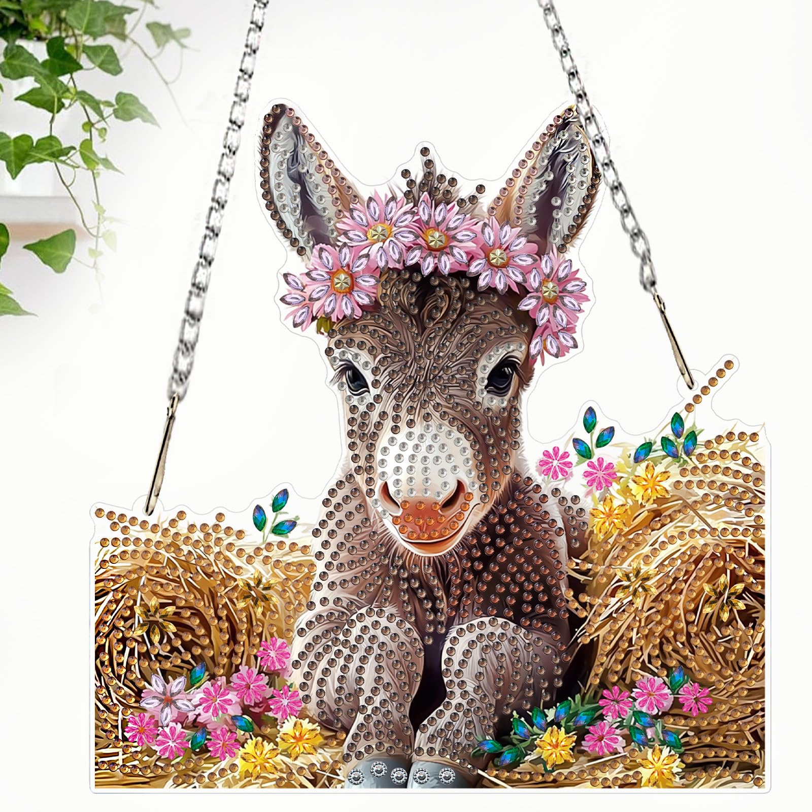 CEOVR Donkey Diamond Painting Hanging Kits Adults,DIY Diamond Painting Ornament Kits Adults Cute Animal,20x19.4cm 5D Gem Art Craft Set for Leisure Time